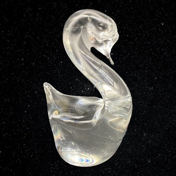 Vintage Art Glass Crystal Clear Swan Paperweight Figurine 4”T 3”W - Picture 4 of 9
